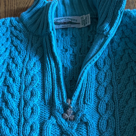 Aran Crafts Teal Cable Knit Women's Sweater - Picture 3 of 3